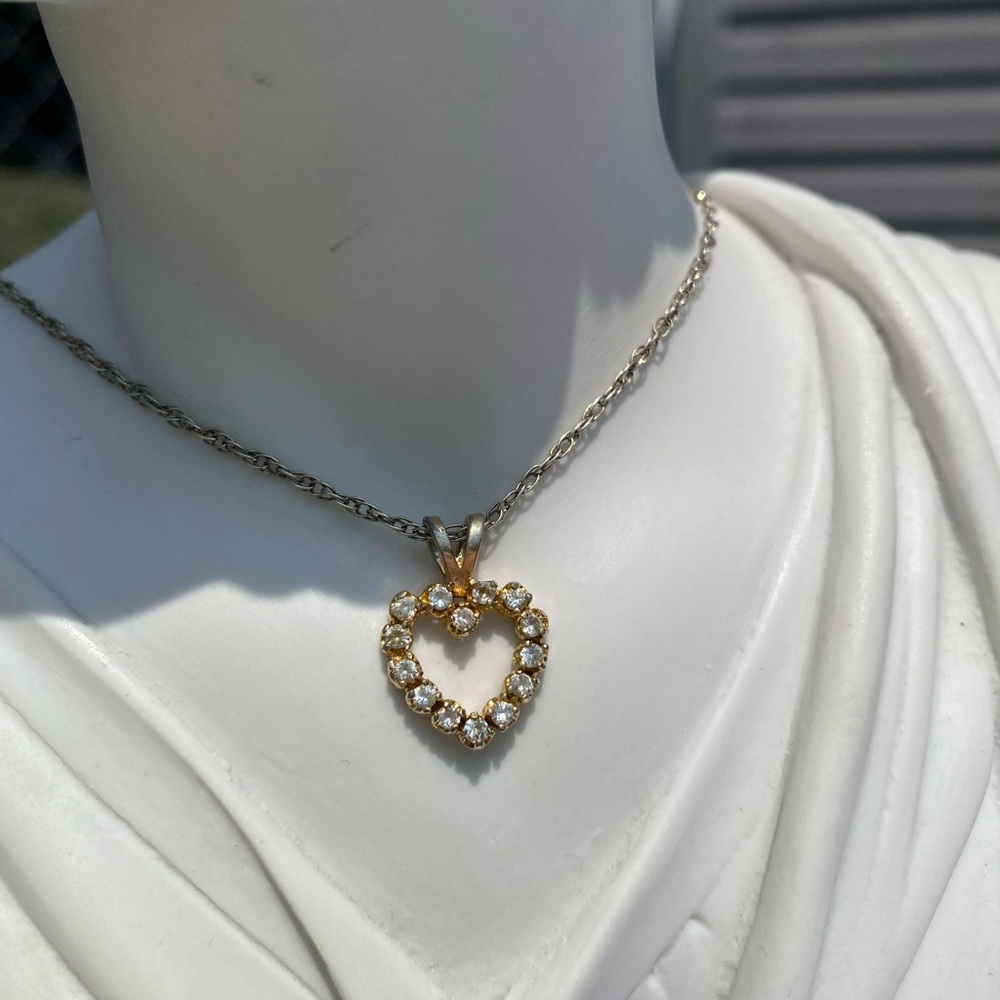 Sterling silver necklace with faux diamond heart pendant